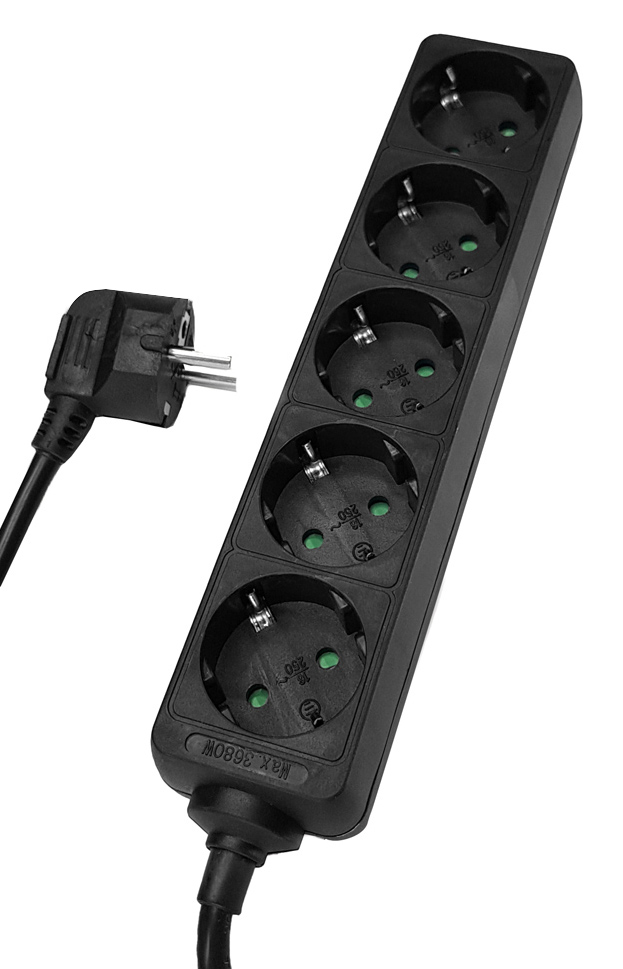 PT-872 POWERTECH πολύπριζο PT-872, 5x schuko, 16A, 3m, μαύρο - 5210131030820 - Image 1