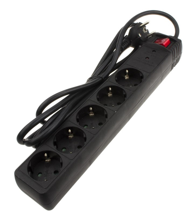 PT-883 POWERTECH πολύπριζο ασφαλείας PT-883, 5x schuko, 16A, 3m, μαύρο - 5210131030936 - Image 1