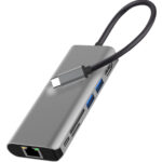POWERTECH docking station PTH-112, 7 θυρών, USB-C σύνδεση, 100W PD, γκρι - 5210131080719