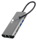 POWERTECH docking station PTH-112, 7 θυρών, USB-C σύνδεση, 100W PD, γκρι - 5210131080719
