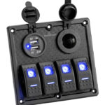 POWERTECH πάνελ σκαφών & οχημάτων PTL-017, πρίζα 12V/2x USB/4x διακόπτες - 5210131089873