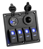 POWERTECH πάνελ σκαφών & οχημάτων PTL-017, πρίζα 12V/2x USB/4x διακόπτες - 5210131089873