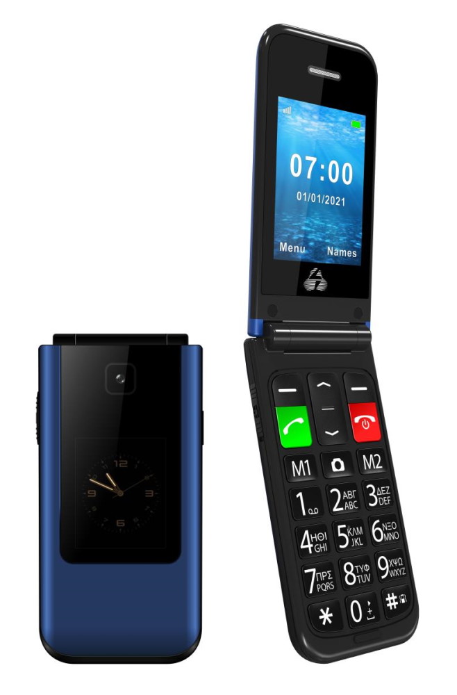 PTM-26 POWERTECH κινητό τηλέφωνο Sentry Dual II V2, 2 οθόνες, dual SIM, πλήκτρο SOS, μπλε - 5210131036129 - Image 1