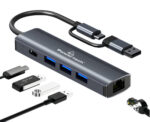 POWERTECH USB hub PTR-0150 με θύρα δικτύου, 4 θυρών, USB & USB-C, γκρι - 5210131087466 - Image 2