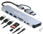 POWERTECH USB hub PTR-0151 με card reader, 8 θυρών, USB & USB-C, γκρι - 5210131087473 - Image 2