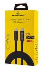 POWERTECH καλώδιο USB-C PTR-0165, USB4, 240W, 40Gbps, 8K/60Hz, 1m, μαύρο - 5210131133002 - Image 2