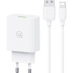 USAMS φορτιστής τοίχου SCXLTZ03 με καλώδιο Lightning, USB, 18W, λευκός - 6958444991153