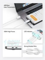 USAMS καλώδιο USB-C σε USB-C US-SJ660, 100W, 480Mbps, 1.2m, λευκό - 6958444908236 - Image 2