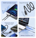 USAMS καλώδιο USB-C σε USB-C US-SJ691, 60W, 480Mbps, 1m, λευκό - 6958444909332 - Image 2