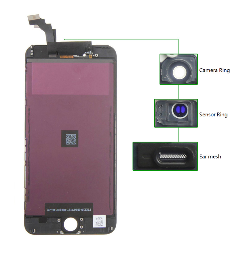 TLCD-023 TIANMA High Copy LCD iPhone 6G Plus, Camera-Sensor ring, ear mesh, Black - 5210131012420 - Image 1