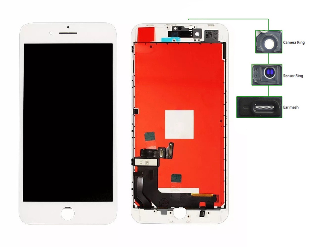 TLCD-040 TIANMA High Copy LCD iPhone 8 Plus, Camera-Sensor ring, ear mesh, White - 5210131021491 - Image 1