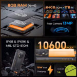 OUKITEL smartphone WP28E, 6.52", 4/64GB, 10600mAh, IP68/IP69K, μαύρο - 6941749840059 - Image 2