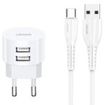 USAMS φορτιστής τοίχου T20 & καλώδιο type-C, 2x USB, 2.1A, λευκός - 6958444981024