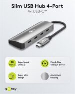GOOBAY USB hub 76565, 4x θυρών, USB 3.2, 10Gbps, USB-C σύνδεση, γκρι - 4040849765650 - Image 2