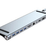POWERTECH docking station BYL-2003, 11 θυρών, βάση laptop, USB-C, γκρι - 6957107320101