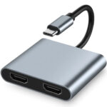 POWERTECH docking station CAB-UC083, 2 θυρών HDMI, USB-C, 4K, γκρι - 5210131086667
