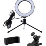 CABLETIME φωτιστικό δαχτυλίδι LED CT-LRL6-PB με μίνι τρίποδα & σφιγκτήρα, βάση smartphone, Φ16cm - 5210131130650
