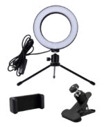 CABLETIME φωτιστικό δαχτυλίδι LED CT-LRL6-PB με μίνι τρίποδα & σφιγκτήρα, βάση smartphone, Φ16cm - 5210131130650