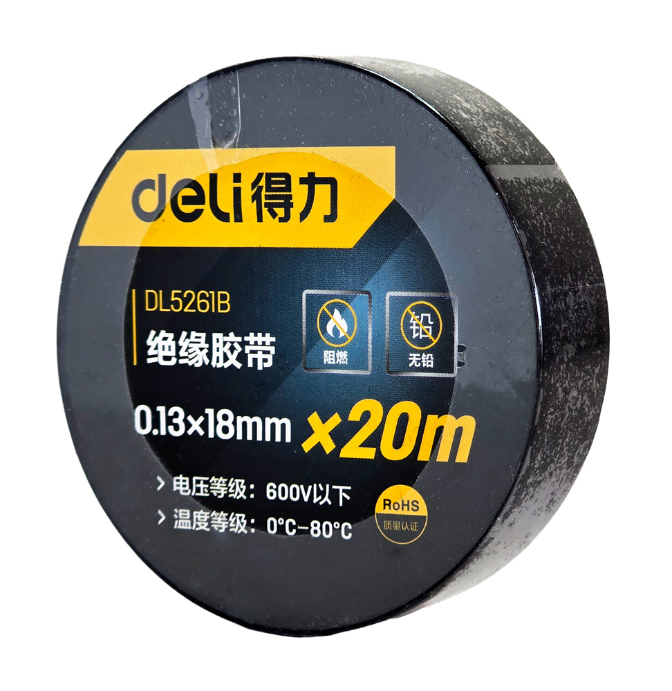 DL5261B DELI μονωτική ταινία υψηλής αντοχής DL5261B, 18mm x 20m, μαύρη - 6971092849720 - Image 1