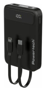 POWERTECH power bank με καλώδια και οθόνη PT-1417 10000mAh, 22.5W, μαύρο - 5210131129043