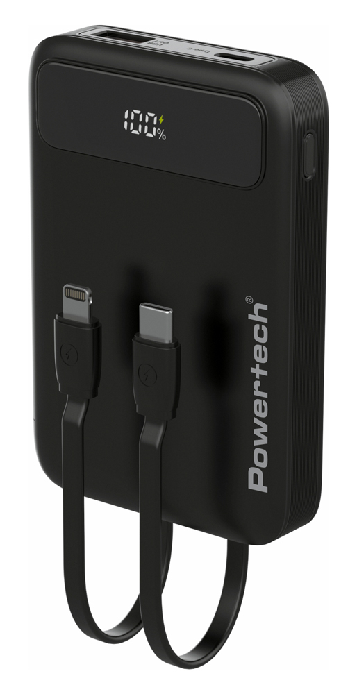 PT-1417 POWERTECH power bank με καλώδια και οθόνη PT-1417 10000mAh, 22.5W, μαύρο - 5210131129043 - Image 1