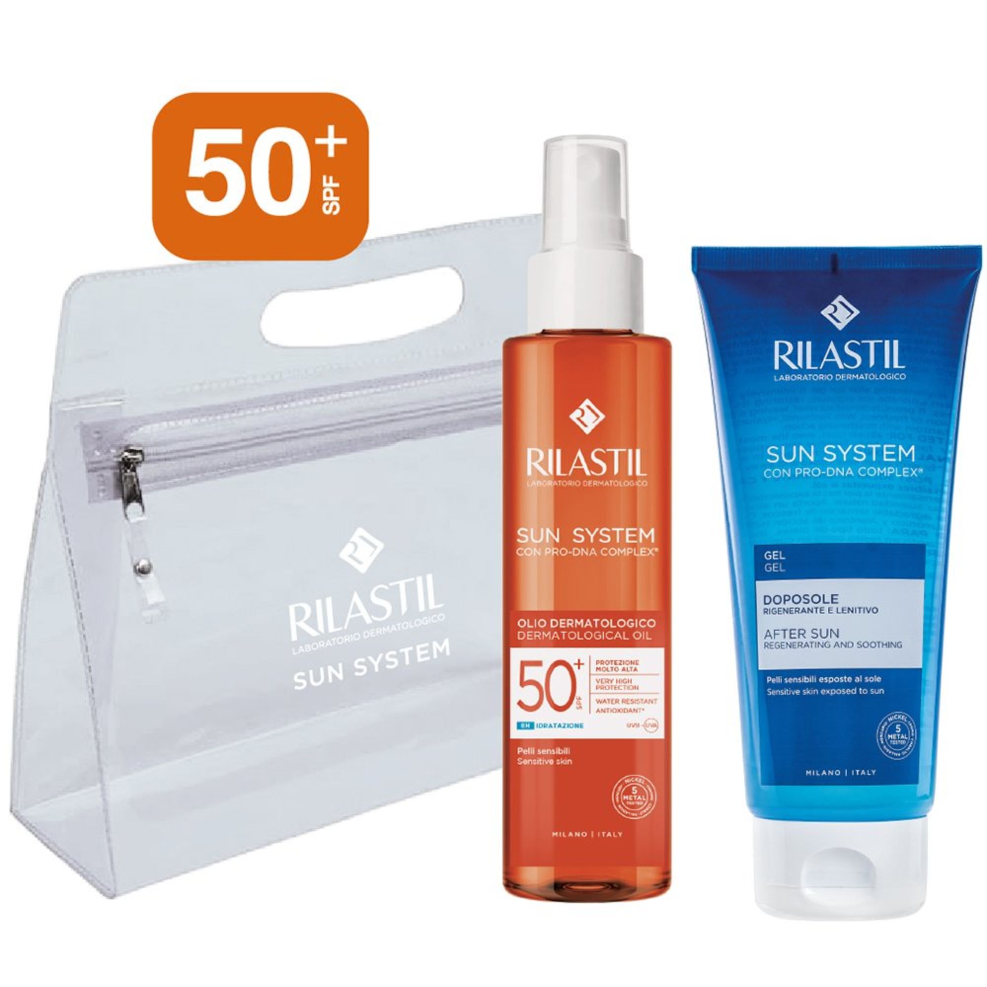 rilastil-promo-set-sun-system-dermatological-oil-spf50-200ml-doro-rilastil-dopolose-after-sun-gel-200ml-neseser-1-temachio Rilastil Promo Set Sun System Dermatological Oil Spf50+ 200ml & Δώρο Rilastil Dopolose After Sun Gel 200ml & Νεσεσέρ 1 Τεμάχιο - Image 1