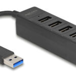 DELOCK USB hub 64350, 4x θυρών, USB 3.0, 5Gbps, USB σύνδεση, μαύρος - 4043619643509