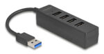 DELOCK USB hub 64350, 4x θυρών, USB 3.0, 5Gbps, USB σύνδεση, μαύρος - 4043619643509