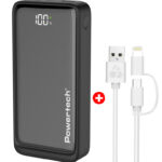 POWERTECH power bank PT-1327 με οθόνη & MFi καλώδιο USB σε Micro/Lightning, 20000mAh -