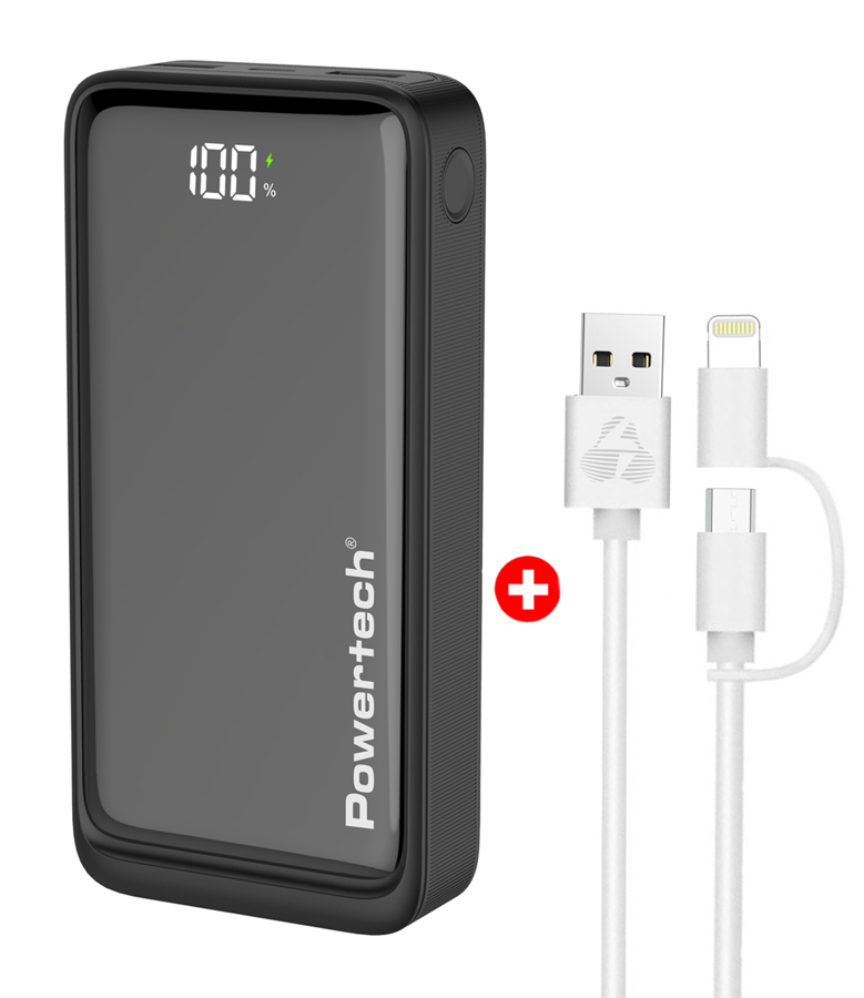 BNDL-0196 POWERTECH power bank PT-1327 με οθόνη & MFi καλώδιο USB σε Micro/Lightning, 20000mAh - - Image 1