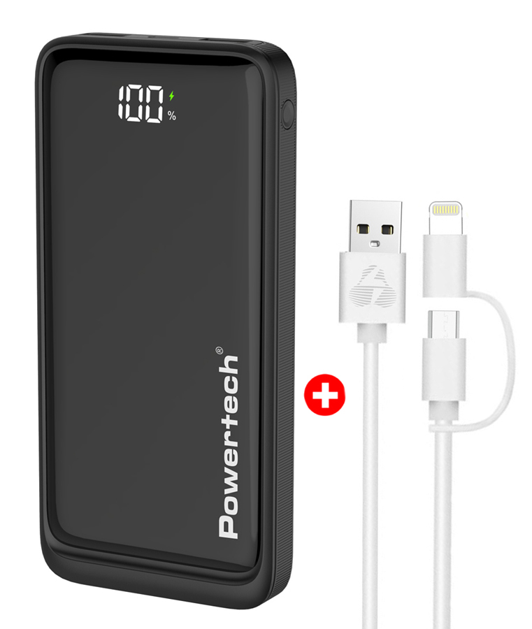 BNDL-0197 POWERTECH power bank PT-1326 με οθόνη & MFi καλώδιο USB σε Micro/Lightning, 10000mAh - - Image 1