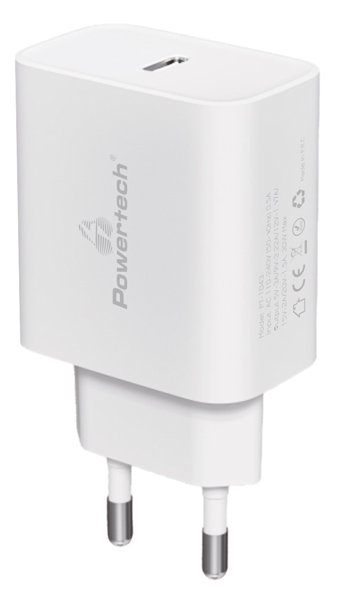 PT-1043 POWERTECH φορτιστής τοίχου PT-1043, USB-C, PD QC3.0, GaN, 30W, λευκός - 5210131065358 - Image 1