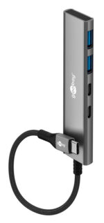GOOBAY USB hub 76563, 4x θυρών, USB 3.2, 5Gbps, USB-C σύνδεση, γκρι - 4040849765636