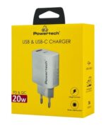 POWERTECH φορτιστής τοίχου PT-1493, USB/USB-C, 20W, λευκός - 5210131135808 - Image 2