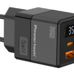 POWERTECH φορτιστής τοίχου PT-1499 με οθόνη, USB/USB-C, 35W, GaN, μαύρος - 5210131138274