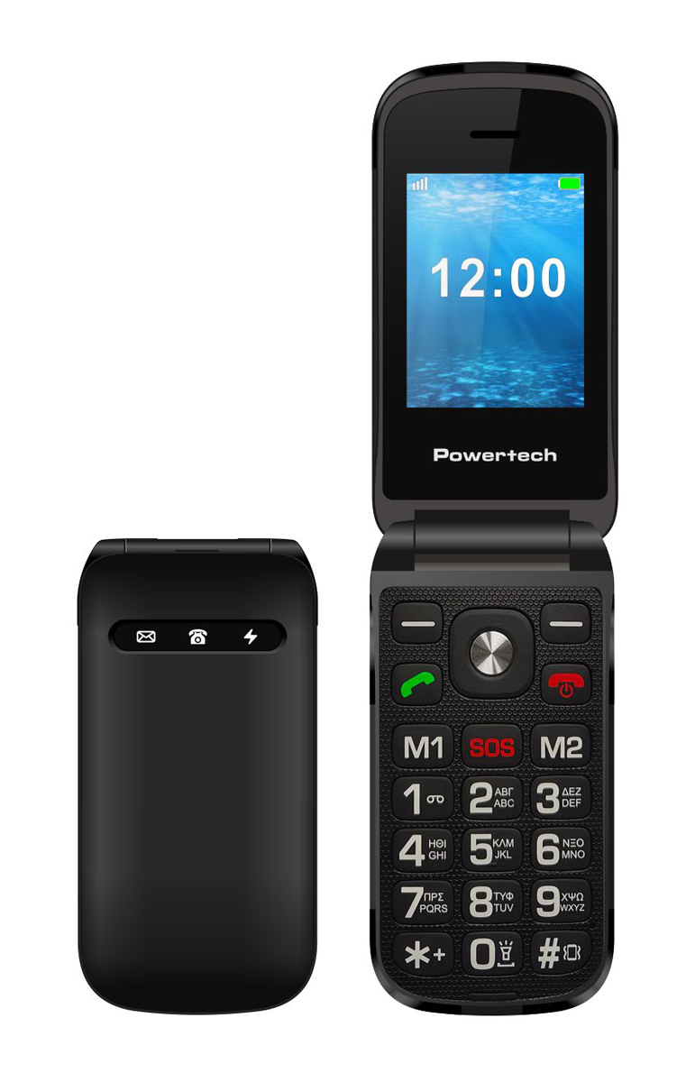 PTM-38 POWERTECH κινητό τηλέφωνο Milly Flip V2, 2.4", dual SIM, πλήκτρο SOS, μαύρο - 5210131090008 - Image 1