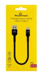 POWERTECH καλώδιο USB-C σε USB PTR-0166, 60W, 480Mbps, 25cm, μαύρο - 5210131136485 - Image 2