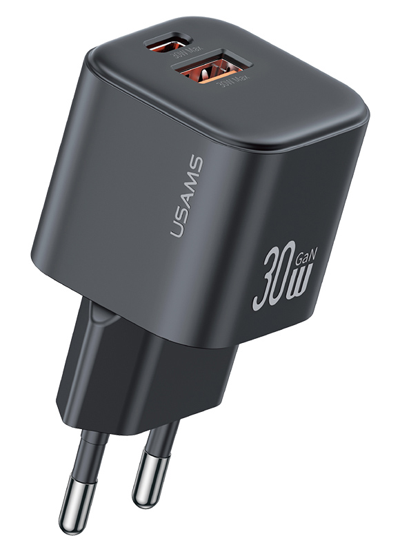 CC263TC01 USAMS φορτιστής τοίχου CC263, USB & USB-C, 30W, GaN, μαύρος - 6958444993850 - Image 1