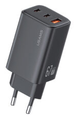 USAMS φορτιστής τοίχου CC265, USB & 2x USB-C, 67W, GaN, μαύρος - 6958444993874