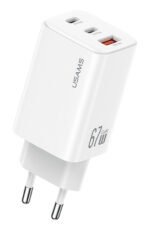 USAMS φορτιστής τοίχου CC265, USB & 2x USB-C, 67W, GaN, λευκός - 6958444993881