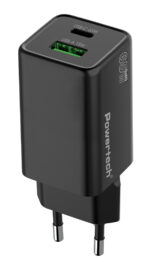 POWERTECH φορτιστής τοίχου PT-1501, USB/USB-C, 65W, GaN, μαύρος - 5210131140116