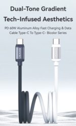 USAMS καλώδιο USB-C SJ756, 60W, 480Mbps, 1.2m, μαύρο/λευκό - 6958444993645 - Image 2