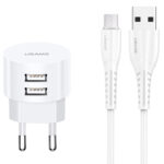 USAMS φορτιστής τοίχου T20 & καλώδιο Micro USB, 2x USB, 2.1A, λευκός - 6958444981017