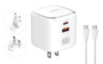 LDNIO φορτιστής τοίχου Q2617 με καλώδιο USB-C, EU/UK/US βύσμα, USB/USB-C, 65W, GaN, λευκός - 6933138602836