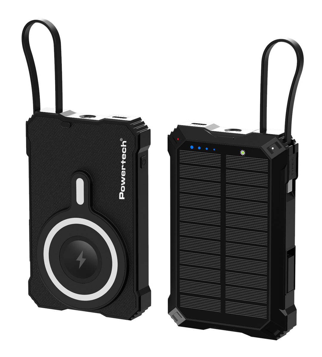 PT-1505 POWERTECH ηλιακό power bank PT-1505 με καλώδιο & φακό, 10000mah, magnetic wireless, 35W, μαύρο - 5210131141687 - Image 1