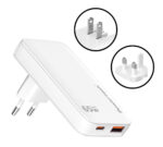 POWERTECH φορτιστής τοίχου PT-1532, EU/UK/CN βύσμα, USB/USB-C, 65W, GaN, λευκός - 5210131148044
