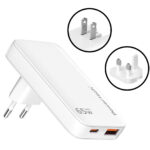 POWERTECH φορτιστής τοίχου PT-1532, EU/UK/CN βύσμα, USB/USB-C, 65W, GaN, λευκός - 5210131148044