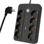 POWERTECH πολύπριζο ασφαλείας PT-1535, 8 θέσεων, με USB & USB-C θύρες, 16A, 1.5m, μαύρο - 5210131148082