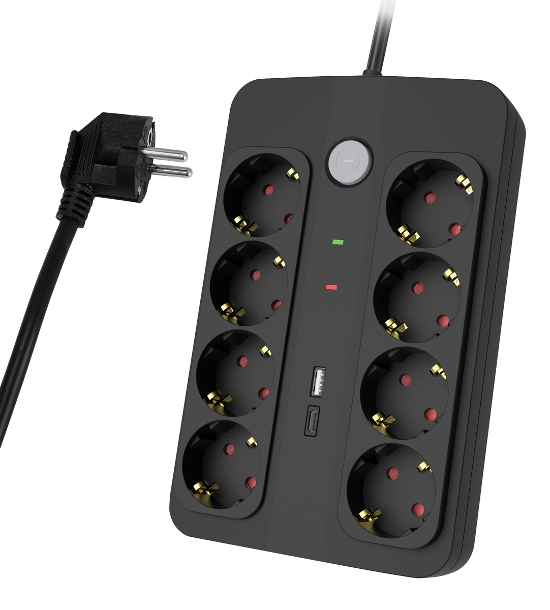 PT-1535 POWERTECH πολύπριζο ασφαλείας PT-1535, 8 θέσεων, με USB & USB-C θύρες, 16A, 1.5m, μαύρο - 5210131148082 - Image 1