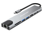 POWERTECH docking station PT-1536, 8 θυρών, USB-C σύνδεση, 87W PD, 100Mbps, γκρι - 5210131148457